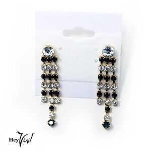 Vintage 80s Black Rhinestone Spray Earrings on Card New/Old Store Stock -Hey Viv